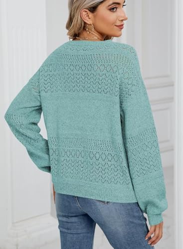 Image of JOCAFIYE Sweaters for Women Casual Long Sleeve V Neck Lightweight Hollow Out Pullover Sweater Tops