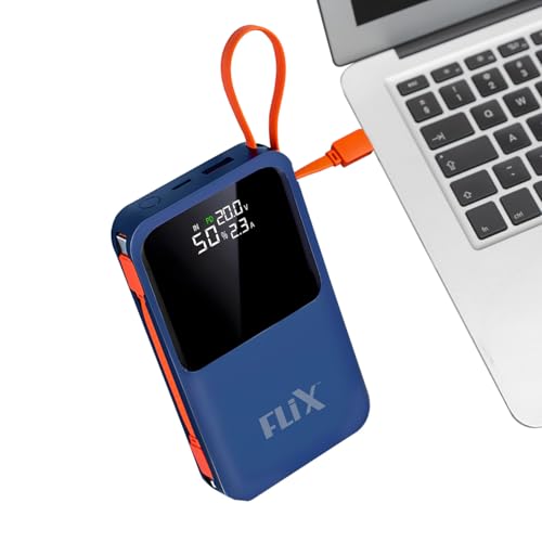 Image of FLiX (Beetel) UltraCharge XPB-P45 20,000mAh 45W QC Power Delivery PPS Power Bank, in-Built Type C & Lightning USB Fast Charging Cables, LED for Charging Percentage with Amp and Volt Display (Blue)