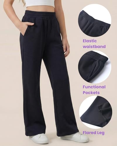 Image of WELAKEN Girls Sweatpants for Casual & Athletic - Kids Flared Pants Bell-Bottom Trousers with Pockets
