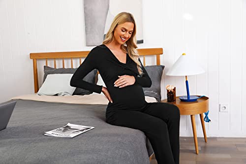 Variante de Irdcomps pijama premama Invierno algodón Estilo A Negro M