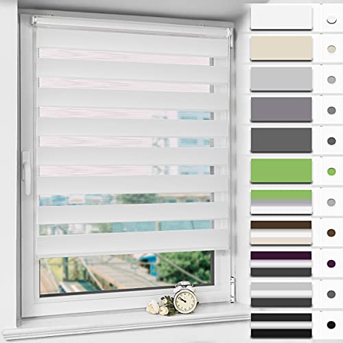 Magiea Store Enrouleur Jour Nuit avec ou sans Perçage, Rideau Cuisine, 50 x 150 cm, Blanc, Protection Solaire, Facile à Installer avec Clips pour Fenêtre ou Porte, Protéger Votre Vie Privée