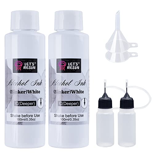 LET'S RESIN White Alcohol Ink for Resin, Alcohol Ink White Colors,2 Bottles Each 3.5oz,Concentrated Alcohol-Based Resin Ink,White Resin Pigment for Epoxy Resin,Resin Petri,Tumblers,Resin Art