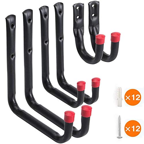 6 piezas Ganchos de Pared Gigante Pesado Ganchos Universal Soporte Colgadores Fuertes Ganchos Escalera en Garaje Bicicletas Almacen Bodega Herramienta para Almacenamiento con Kit de Tornillos