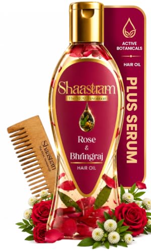 Image of Rose & Bhringraj Hair Oil (works like a serum) with Neem Comb | Leave-On Lightweight Herbal Hair Oil | Fast Absorbing Non-Sticky Formula with Active Botanical Infusion | Deep Nourishment, Frizz Control & Controls pre mature greying| Suitable for Men & Women | 180ml