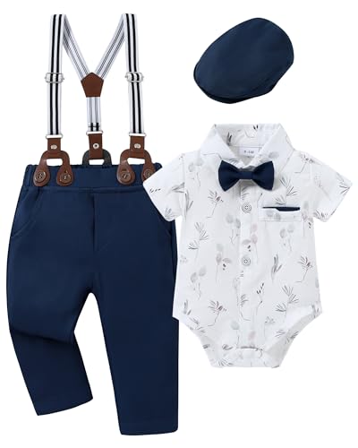 Image of CARETOO Baby Boy Clothes Suit Infant Gentleman Boy Outfits Dress Shirt/Bowtie/Suspender Pants Set 0-18 Months