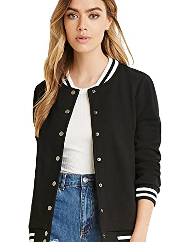 Fv Relay Women's Baseball Jackets Casual Varsity Velvet Short Coats Outwear (M,Black) #TOP2