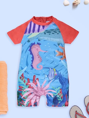 Image of KiddoPanti Boys & Girls Half Sleeve Mid Thigh Length Swim Suit
