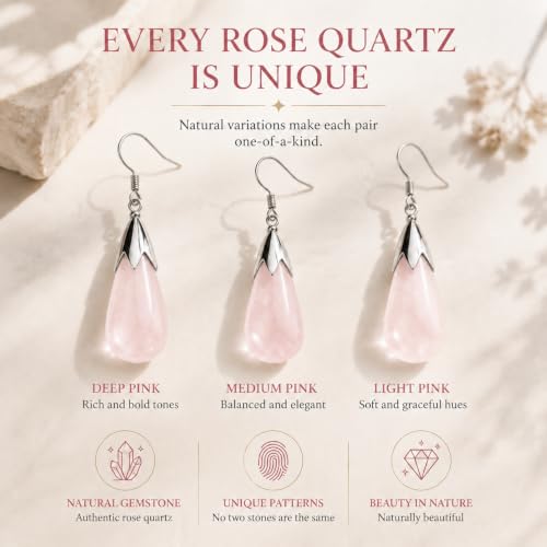 Rose Quartz Earrings for Women Crystal Dangle Drop Birthstone Jewelry - image 4