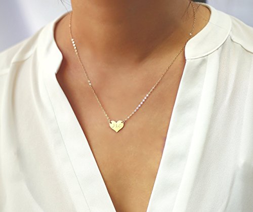 Initial Necklace, Gold Heart Pendant 