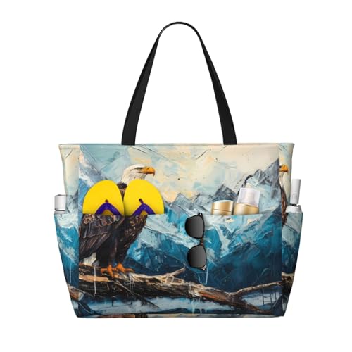 Iceberg Bald Eagle Print Beach Pool Bags Tote For Women Ladies Large Gym Tote Carry On Bag For Weekender Travel Waterproof