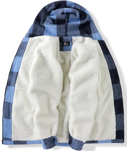Image of ZITY Men's Flannel Hooded Jacket Fleece Sherpa Lined Plaid Shirts Jackets Zip Up Sweatshirt Hoodies for Men with 4 Pockets