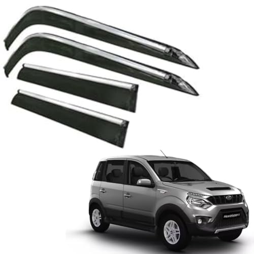 Image of CAR SAAZ Side Door Visors for Nuvo Sport (2016-2020)(Set of 4Pcs)|Chrome Lined Rain Guards, Polycarbonate, Smoke Finish