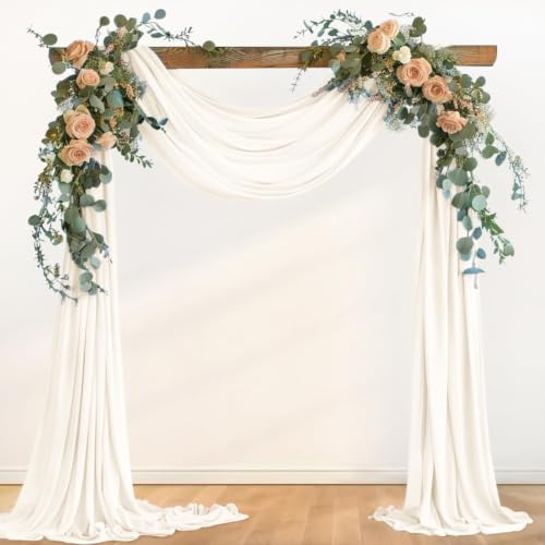 Image of Ivory Wedding Glitter Arch Draping Fabric 1 Panel 29 inch x 6.5 Yards Sheer Backdrop Curtain Drapery for Summer Wedding Ceremony Birthday Party Indoor Ceiling Decor