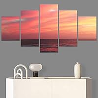 SIGNWIN 5 Panel Canvas Wall Art Coastal Orange Photography Relax/Calm Romantics Sunset Warm for Home Decorations Ready to Hang - 60