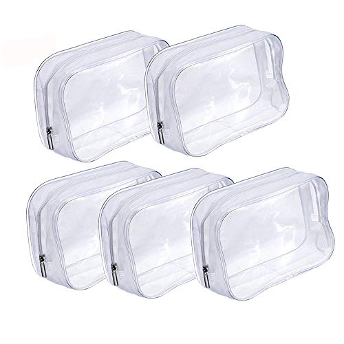 Preisvergleich Produktbild Transparent Kosmetiktasche,PVC Kulturbeutel mit Reißverschluss wasserdichte Kosmetische Make-up Tasche Kosmetiktasche für Urlaub, Bad und Organisation,5 Packung
