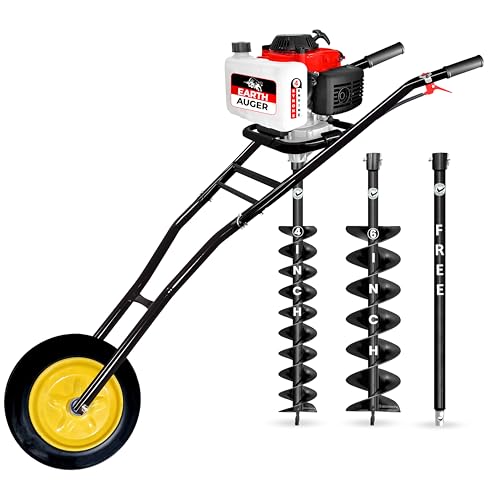 Image of DVI 142CC Trolley Earth Auger Machine, 4-Stroke Petrol Engine - with 4 Inch + 6 Inch Double Spiral Planter Bits & Free Extension Rod | for Plantation, Fencing & Post Hole Digging in All Soil Types.