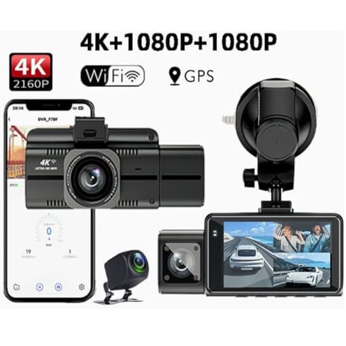 Image of Maharsh 3 Dash Cam 4K Front 1080P Rear and 1080P Cabin Dashcam with WiFi GPS Infrared Night Vision IPS Screen Loop Recording WDR Parking Surveillance