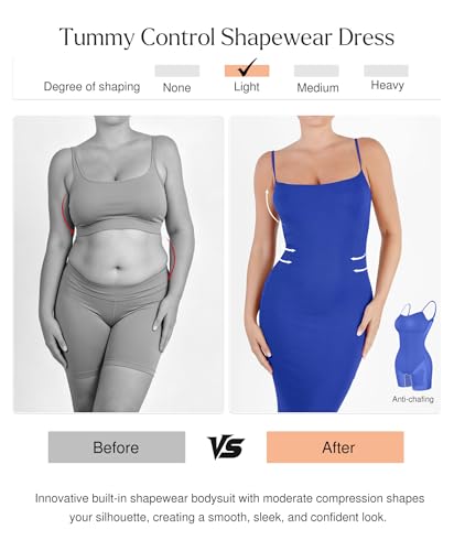 Image of Popilush Womens Summer Shapewear Dress - Bodycon Cocktail Graduation Party Midi Dresses with Built-in Bra