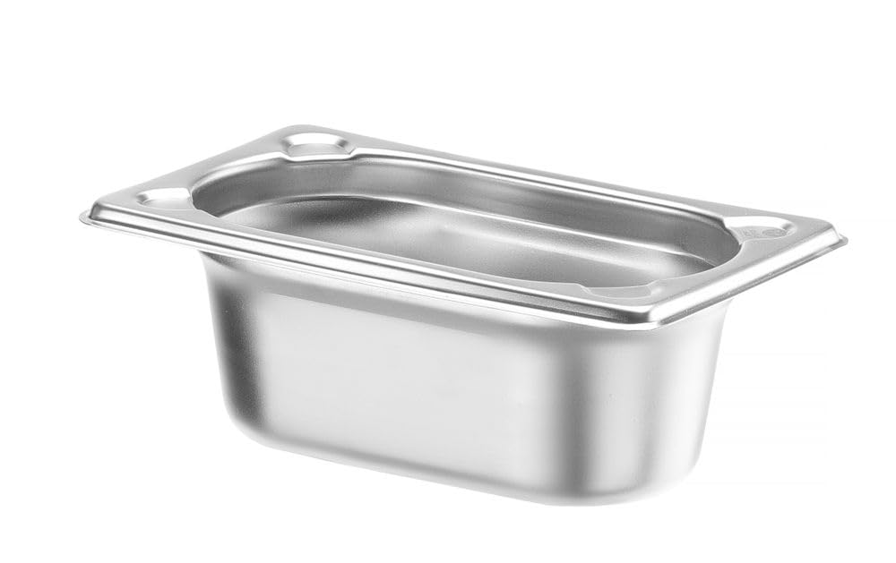 HENDI Gastronormbehälter, Temperaturbeständig von -40° bis 300°C, Heißluftöfen-Kühl- und Tiefkühlschränken-Chafing Dishes-Bain Marie, Stapelbar, 0,6L, GN 1/9, 176x108x(H) 65mm, Edelstahl