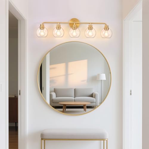 Image of Bathroom Light Fixtures Gold Vanity Light 5 Light Brushed Brass