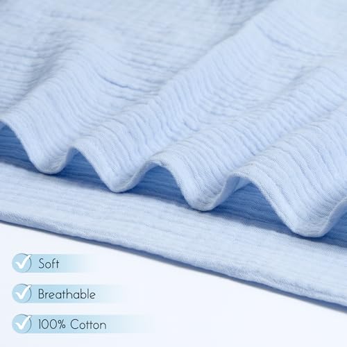 Image of Meracorallo Muslin Swaddle Blanket, 100% Cotton Receiving Blanket Soft and Breathable Swaddle Wrap for Baby Boys and Girls, Sky Blue