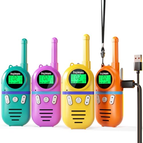 Inspireyes Walkie Talkies for Kids Rechargeable,Toys for Boys and Girls Ages 3-12, 4 Pack Long Range 2-Way Radios, Birthday Gifts,Christmas Stockings, Outdoor Play, Family Games, Hiking Camping Gear