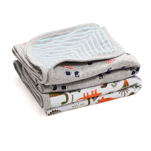 Image of Minicoco 100% Cotton Baby Blankets - Ultra Soft Breathable Cartoon Print Multi-Scenario Usage Blankets, 3pcs 31x31 Inches for Boys Girls, Nursing, Diapering&Car Seat etc.