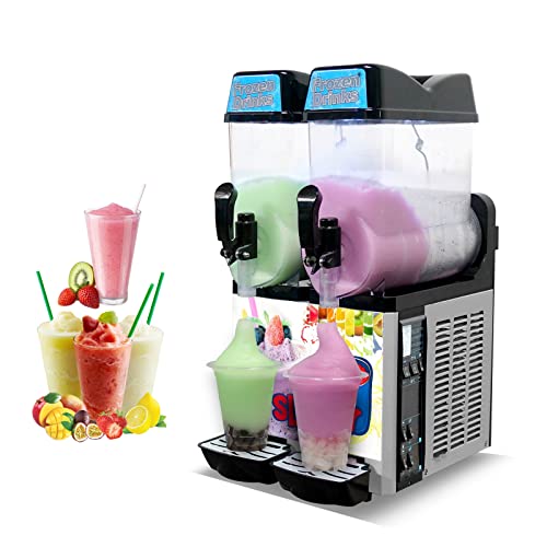 Commercial 12L x 2 Tank Slushy Machine 600W, Margarita Frozen Snow Drink Ice Slushie Shaved Crusher Maker, Stainless Steel Cooling Slush Beverage Machine for Outdoor, Bar, Cocktail, Juice, Home Coffee