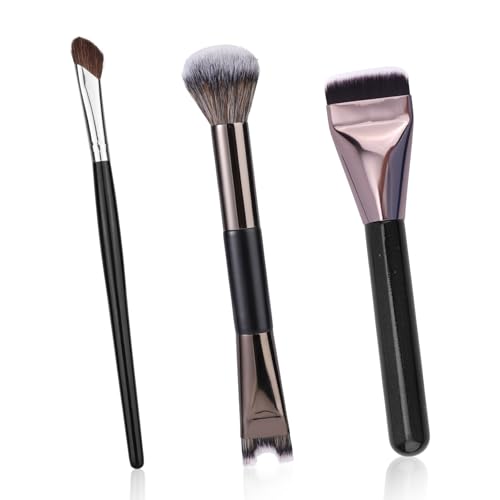 BOXOB 3pcs Nose Contour Brush Set, U-Shaped Fluffy & Angled Brush Flat Brushes Sculpting Dual-End Nose Brushes Makeup Tools for Sculpting and Defining Blending Buffing