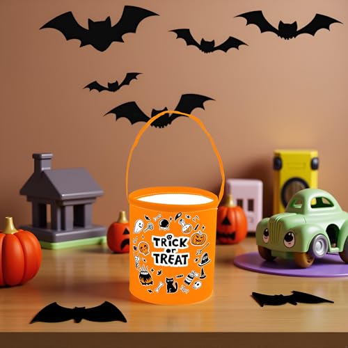 Image of Halloween Bucket for Trick or Treat Kids Halloween Pumpkin Bucket Halloween Candy Snack Baskets Pumpkin Halloween Party Decoration (Yellow Halloween)