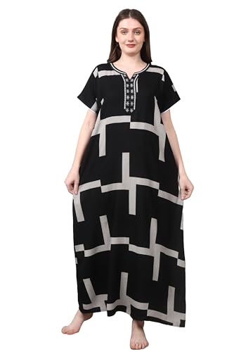 Image of Women's Nightgown | Wine Color with Abstract Geometric Print | Embroidered Neck Sleepwear | Premium Lounge Gown
