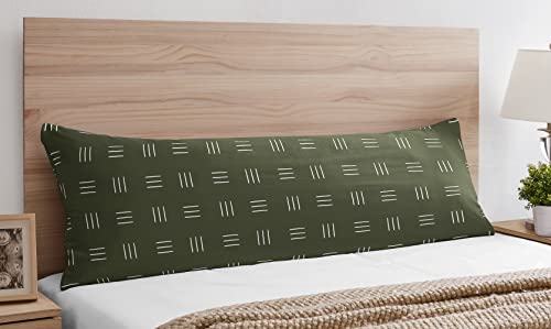 Image of Sweet Jojo Designs Hunter Green Body Pillow Case Cover (Pillow Not Included) - White Bohemian Woodland Tribal Southwest Mud Cloth Hatch Gender Neutral Triple Line for Safari Jungle Animal Collection