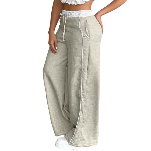 Pantalones Mujer Verano Running Pantalones Casuales Femeninos de Tiro elásticos con Pierna Ancha y cómodos para Uso Diario Holgados Largos (Light Gray, S)