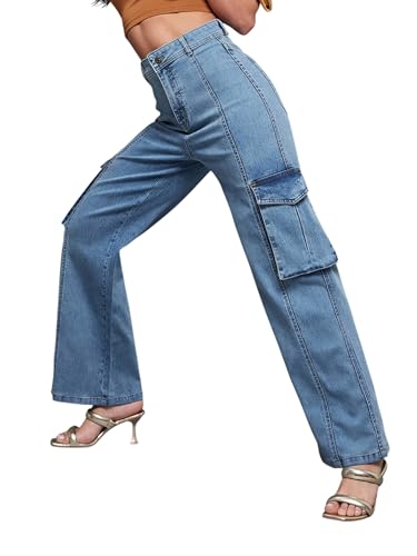 Image of Miss Chase Women's Wide-Leg High-Rise Regular-Length Stretchable Shaping Denim Jeans
