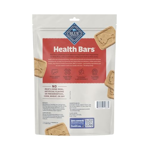 Blue Buffalo Health Bars Crunchy Dog Biscuits, Oven-Baked with Natural Ingredients, Bacon, Egg & Cheese, 16-oz Bag