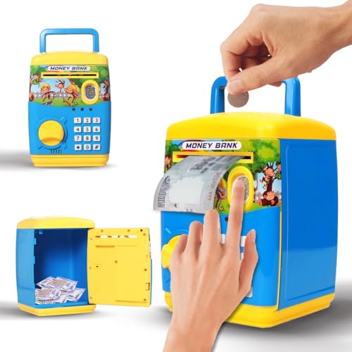 Image of Wembley Finger Print Sensor ATM Piggy Bank for Kids Girl Boys Gullak for Money Bank with Password & Music Auto Scroll Money Saving Box with Coin Cash Slot Gifts for Kids - Blue