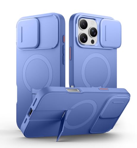 Image of SURITCH for iPhone 16 Pro Max Case with Magnetic Camera Slide Cover and Adjustable Kickstand, Compatible with MagSafe, Shockproof Bumper Case Slim Protective Cover 6.9 Inch, Starlight Blue