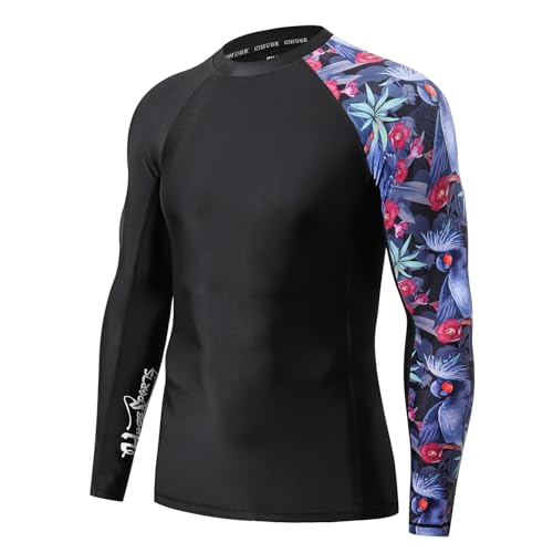 Image of HUGE SPORTS Men's Rash Guard Long Sleeves UPF 50+ UV Sun Protection Quick Drying Splice Compression Swim Shirts
