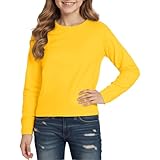 Gelbes Shirt Mädchen,Langarmshirt Mädchen Warm Rundhals T-Shirts Longsleeve Kinder Einfarbig Bequeme Unterhemd Winter Soft Langarm T Shirts Lose Casual SIim Fit Tops Pour Outdoor Sport Gelb 140