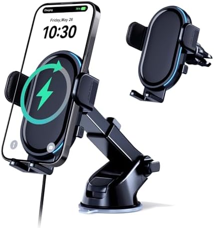 Wireless Car Charger, 15W Fast Charging Car Charger Mount with LED Lights Dashboard Windshield Air Vent Car Phone Holder fit for iPhone 15 14 13 12 11 Pro Max,Samsung Galaxy S24 S23 S22, etc