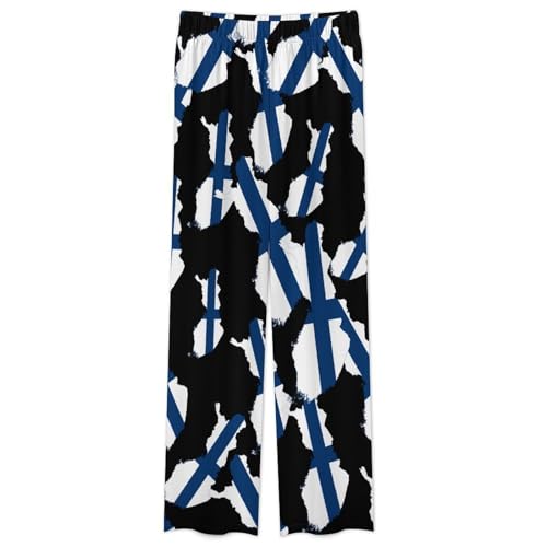 Flag Map of Finland Men's Pajamas Set 2 Piece Button Down Shirts And Pants Sleepwear Lounge Pj Sets4