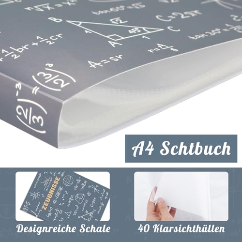 Zeugnismappe A4 mit 40 Klarsichthüllen, Dokumentenmappe für Erwachsene Zeugnismappe Grundschule für Mädchen Jungen Sichtbuch für Zertifikate Urkunden Zeugnisse (Blau)