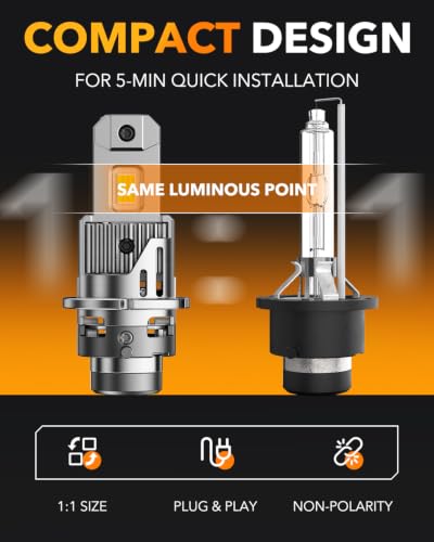 Image of OXILAM D4S LED Bulbs, 1200% Ultra-Bright, 1:1 Mini Housing, Built-in Anti-Flicker CANbus, IP68 Waterproof, Long 60,000-Hour Life, Plug-and-Play, Pack of 2