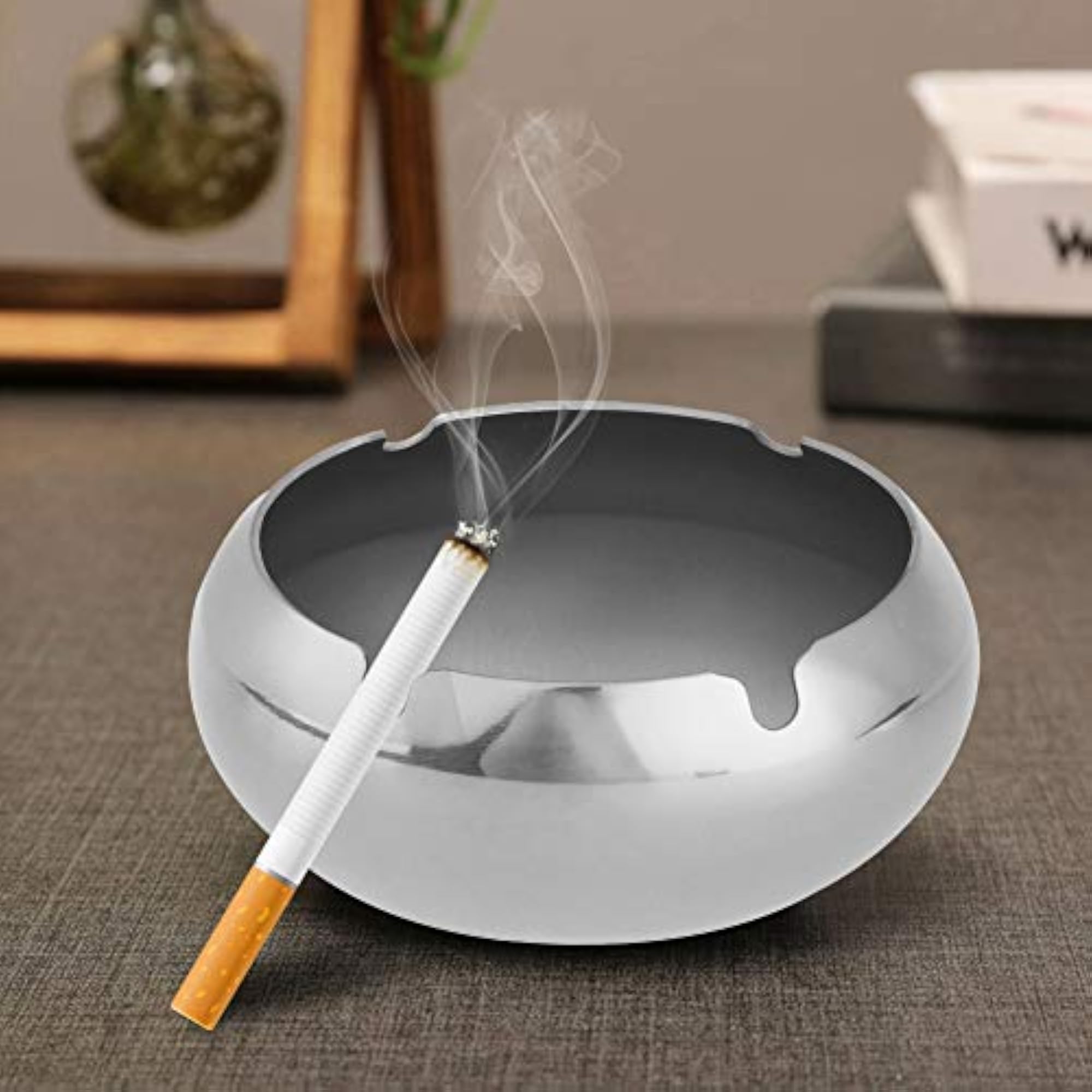 Set of 2 Durable Stainless Steel Oval Ashtrays