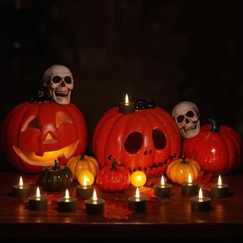 Image of GenSwin 12 Rechargeable Tea Lights Candles with Charging Base and Remote Timer, Flameless LED Tealight Candles Battery Operated Halloween Fall Wedding Table Centerpieces (Black, 1.57 inch x 1.85 inch)