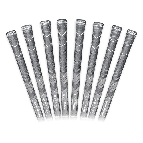Golf Pride MCC Plus4 Golf Club Grip - All-Weather Hybrid Grip with Larger Lower Hand - Brushed Cotton Cord & Pebbled Texture - Standard - Grey - 8 Pack