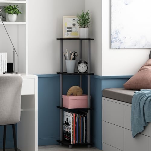 Furinno Turn-N-Tube Corner Shelf, 4-Tier Corner Bookshelf, Display Storage Shelves with Open Shelves, for Organization and Storage, Living Room, Home Office, Garage, Black - image 1