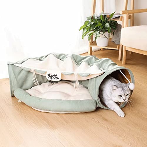 Image of EAEDMY Cat Rabbit Tunnel Bed Nest for Cats Indoor, with Collapsible Washable Soft Cushion, Plush Ball and Exercise Wheel Tube, Fit for Puppy Bunny Kitty Kitten Ferret