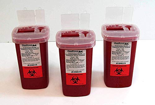 1 Quart Size (Pack of 3) | Oakridge Products Sharps Container with Flip