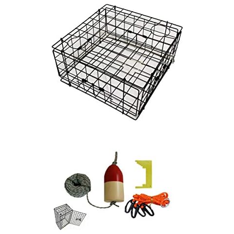 KUFA Krabbenfalle mit Vinyl beschichtet, inklusive Zubehör-Set, 30,3 m Bleikern, sinkende Schnur, Clipper, Geschirr, Ködertasche und 35,6 cm Schwimmer (S60+CEQ3) Cover